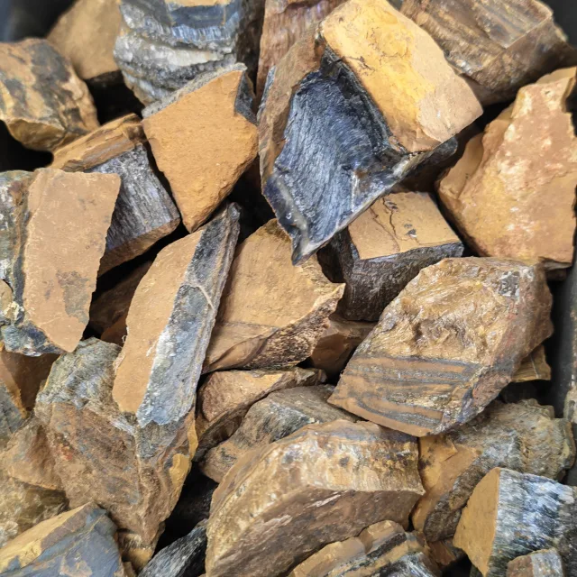 Assorted small rough Tigers Eye, mostly blue, 20-40mm