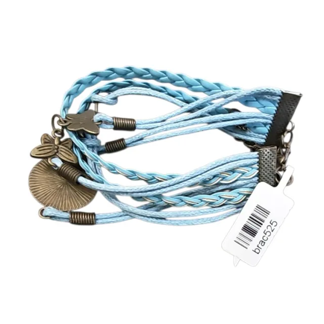 Woven bracelet w clasp, copper base, blue