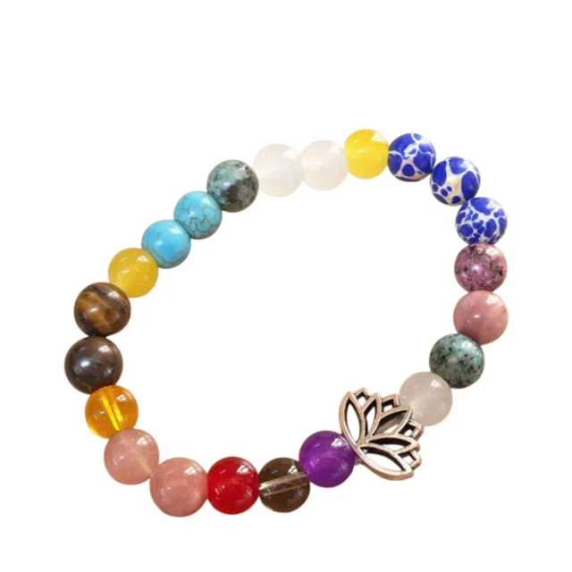 Multi-colour Natural Stone Beaded Bracelet with Lotus Charm