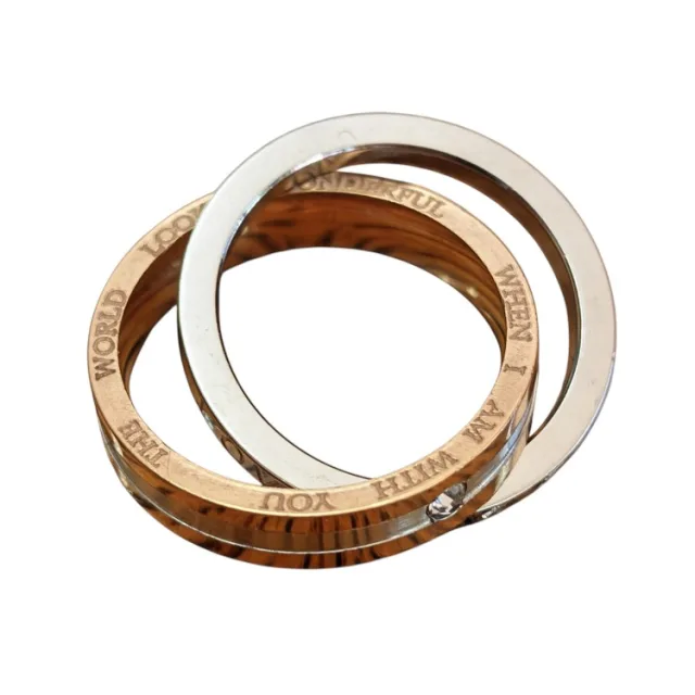 Two interlocking rings pendant, silver "eternal love" and rose gold "the world looks wonderful when I am with you", 20mm