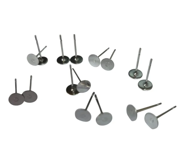 8x Pairs of flat earring component, DIY item, Stainless Steel, 6mm