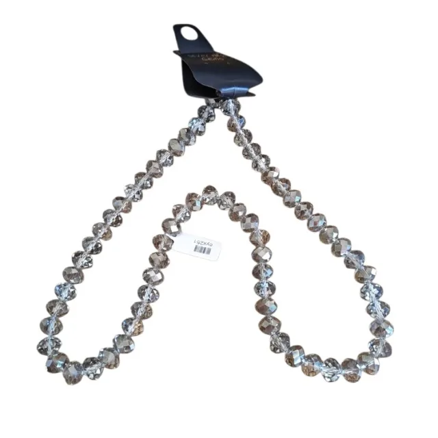 Glass bead string, faceted, rondelle, 12 x 9mm, Smoky grey, 50cm
