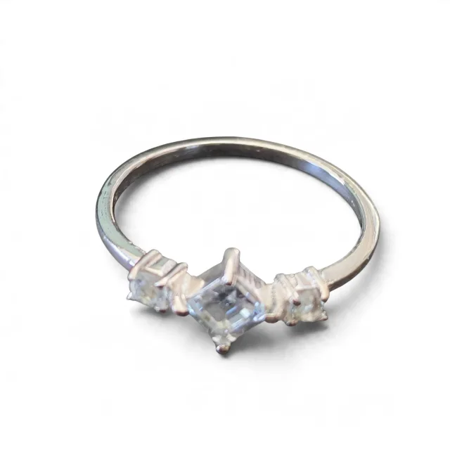 Blue topaz Geometric trilogy ring in 925 silver, size 7