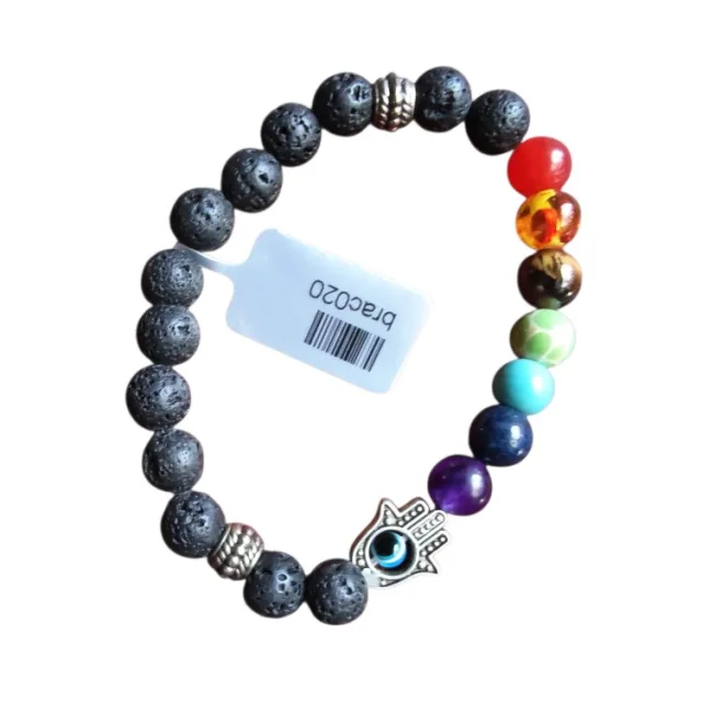 Lava chakra w Hamsa hand bracelet, stretchcord