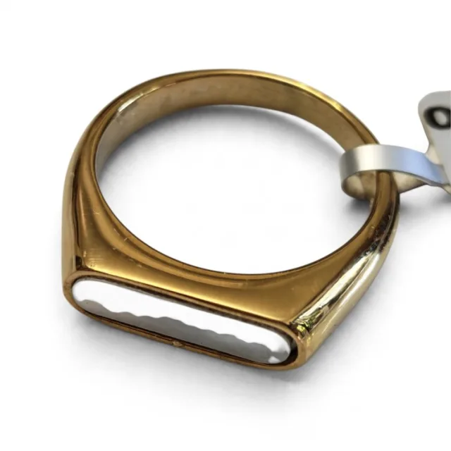 Stainless steel ring, size 6-13, Gold w Mother of Pearl