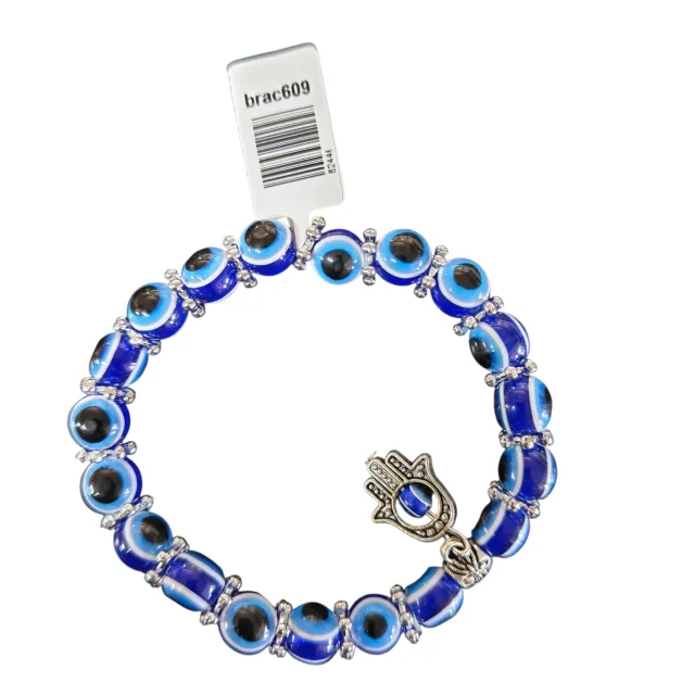 Evil eye bead bracelet, 8mm, stretchcord