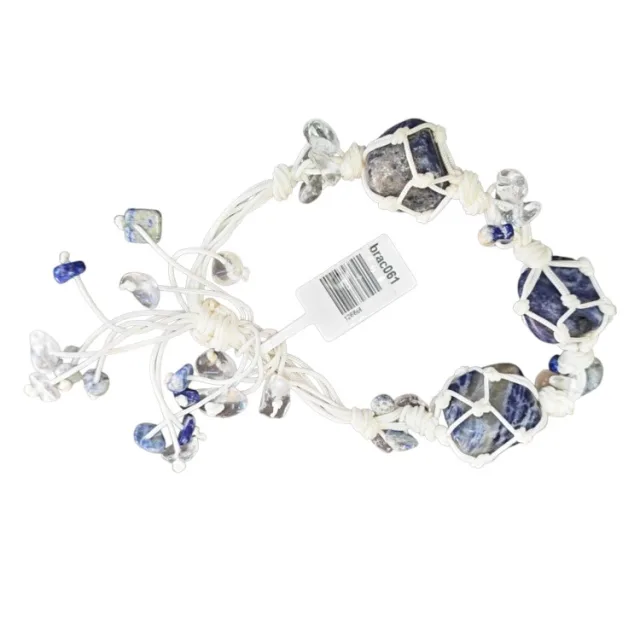 Woven Sodalite tumble bracelet with Lapis lazuli and quartz chips, adjustable