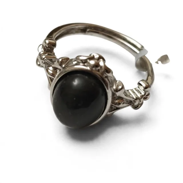 Dress Ring with Black Onyx cabochon, adjustable