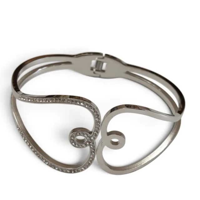 Sculptural Contour Wave & Scroll Statement Bangle - Silver-Tone Stainless Steel