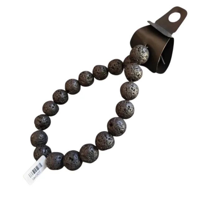 Black Lava bead string, round, 18mm, 40cm
