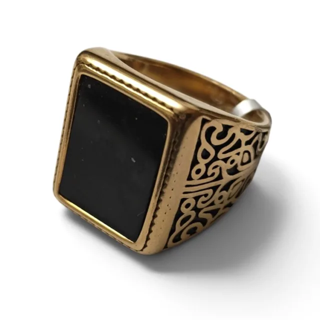 Stainless steel ring, size 6-13, Gold with Black Onyx