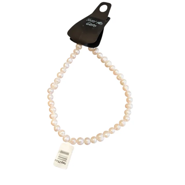 Freshwater ringed pearl string, Cream, 34cm length of strand, 8-9mm diameter