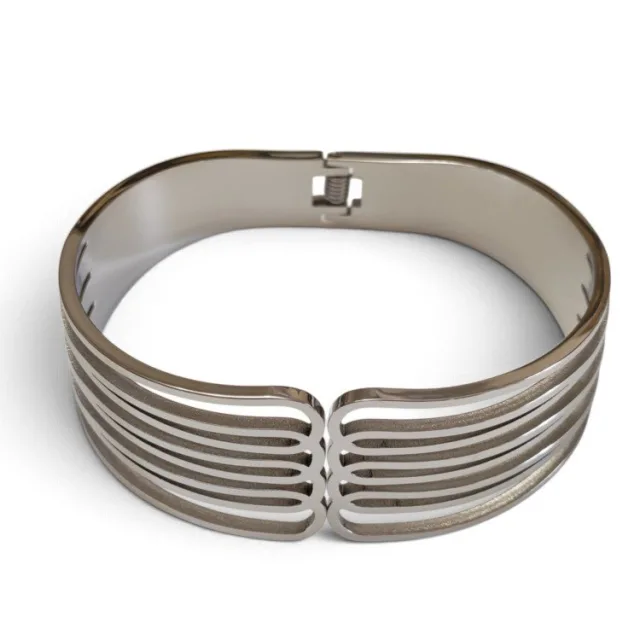 Multi-Strand Cutout Hinged Cuff Bangle - Stainless Steel