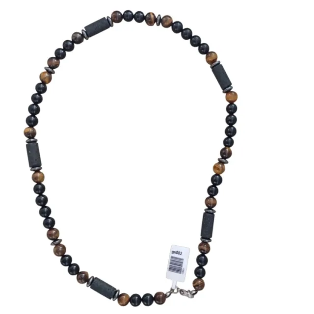 Men’s Tiger’s Eye, Black Onyx, and Lava Stone Statement Necklace