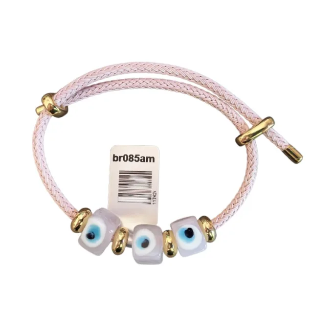 Eye bracelet, Pink, 3 square glass beads