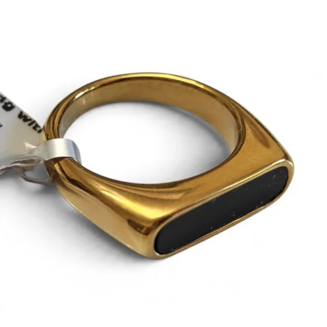 Stainless steel slender ring, size 6-13, Gold with Black Onyx