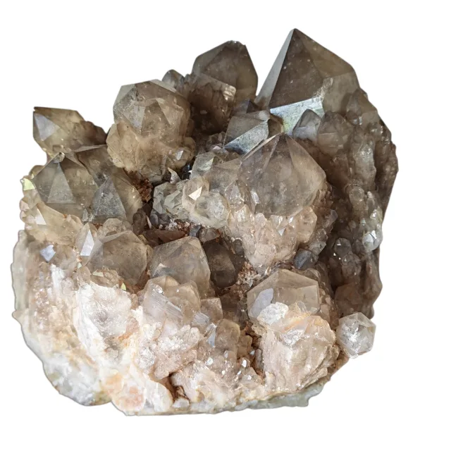 Smoky quartz points with feldspar cluster, Zomba in Malawi, 29 x 23 x 24cm, 10kg