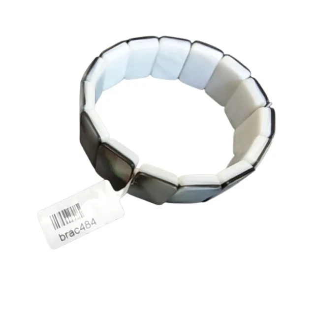 Natural shell bracelet, rectangular, stretchcord