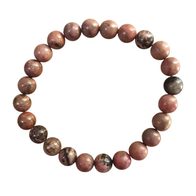 Rhodonite bead bracelet, 8mm, stretchcord