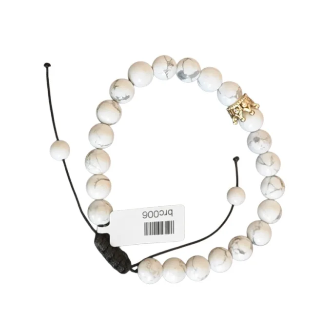 Howlite 8mm w crown bracelet, adjustable