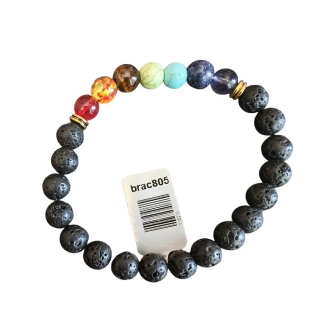 Lava chakra bracelet with gold spacer beads, stretchcord
