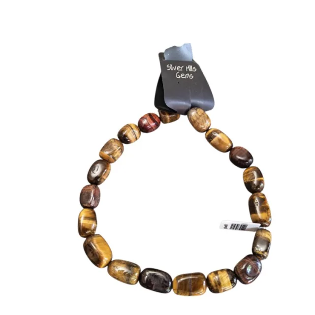 Golden brown & Red Tigers eye bead string, irregular barrel shape beads, 11-12mm, 40cm