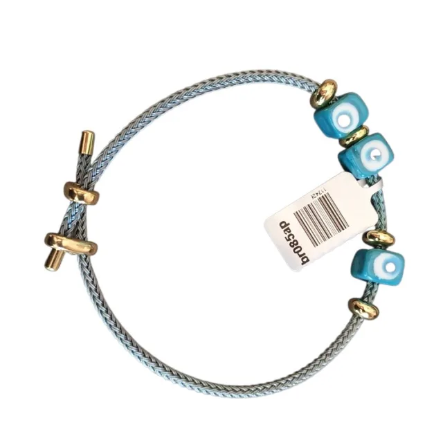 Eye bracelet, Teal, 3 square glass beads