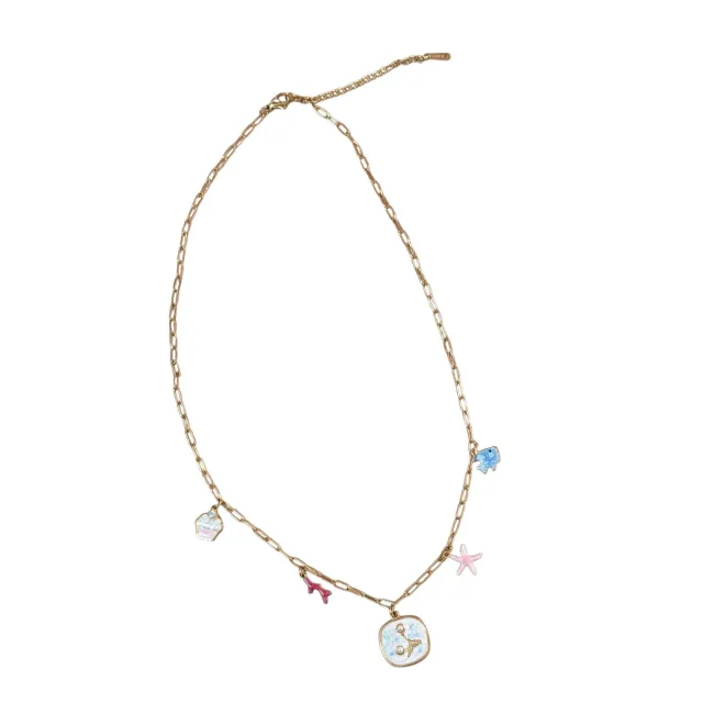 Mermaid Tail & Sea Life Charm Paperclip Link Necklace