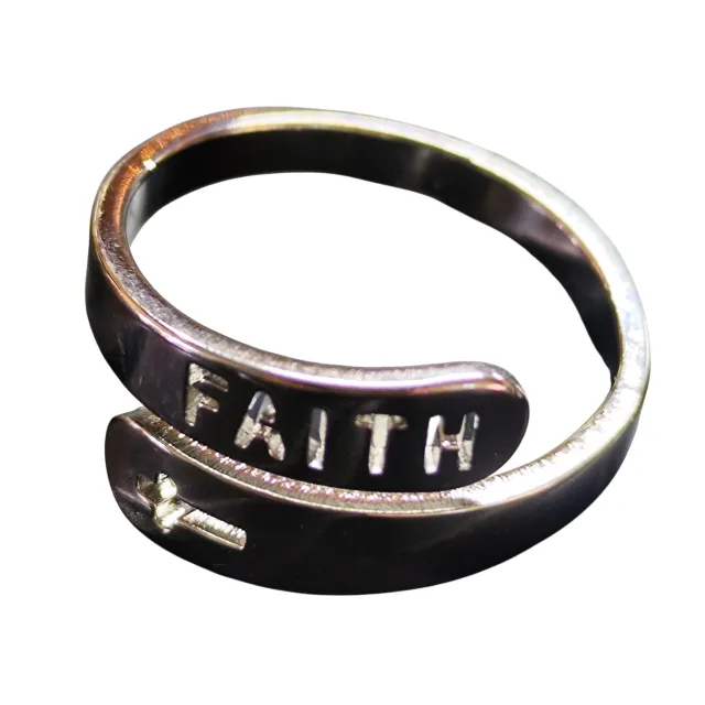 Engraved ring, stainless steel, Faith, adjustable