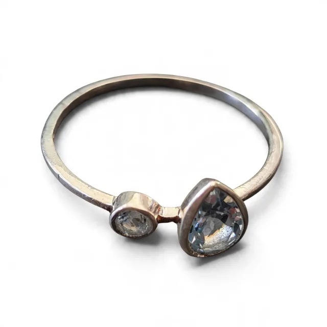 Blue topaz Pear cut with round cut ring in 925 silver, size 9
