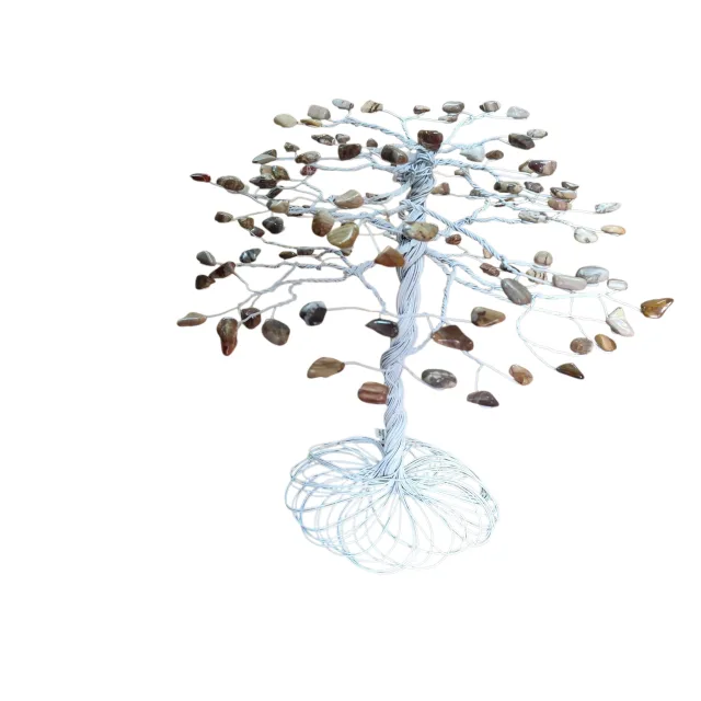 Picturestone jasper tumble tree, white base, 38 x 38cm