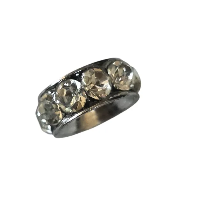 Rondelle w rhinestones in stainless steel, 4x10mm