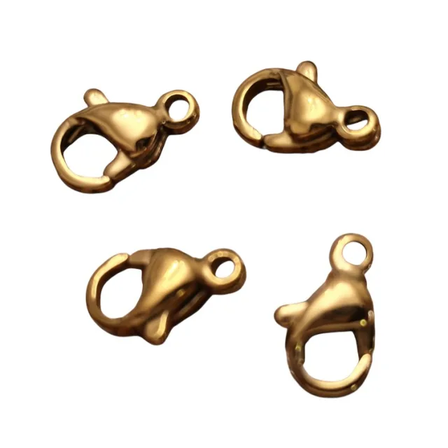 Stainless steel lobster clasp, Gold, 9mm, 4 pcs