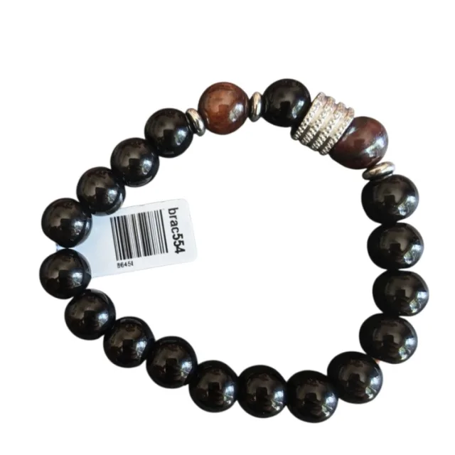 Obsidian w Yellow Tiger Eye bracelet, stretchcord
