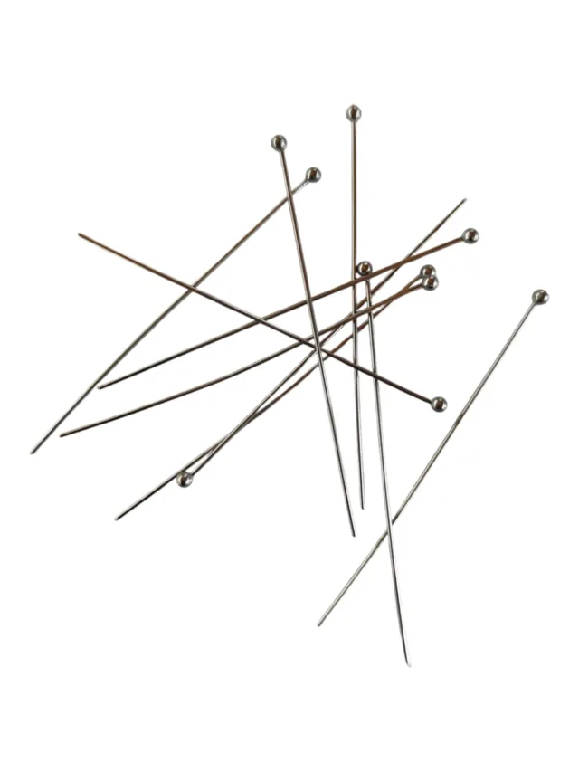 10x Silver coloured head pins, 50mm, Stainless steel