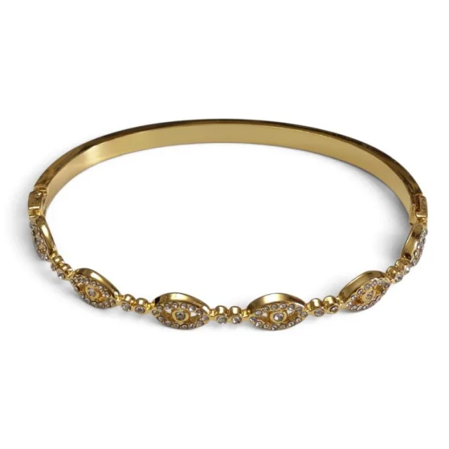 Gold Stainless Steel Crystal Evil Eye Slim Hinged Bracelet