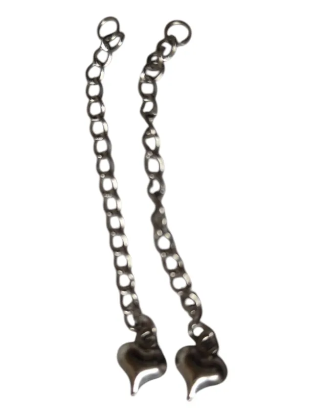 2 x Stainless steel extension chain with heart charm end, 6.4cm long, 3cm wide chain, 8 x 9.2mm heart