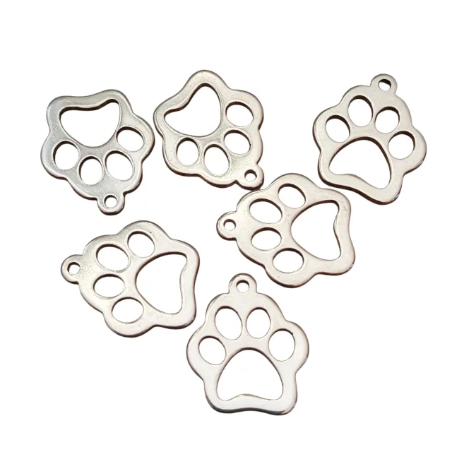 6x Paw print cutout charm in stainless steel, 14mm