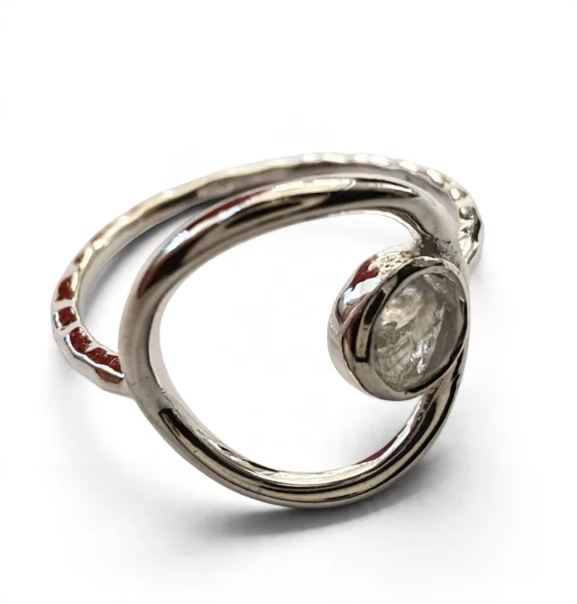 Moonstone open circle ring in 925 silver, Round, size 6