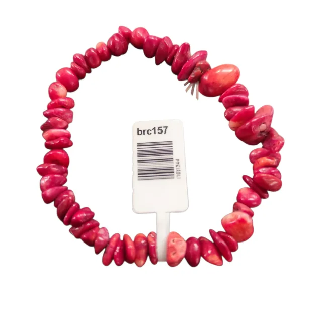 Red coral chip bracelet, stretchcord