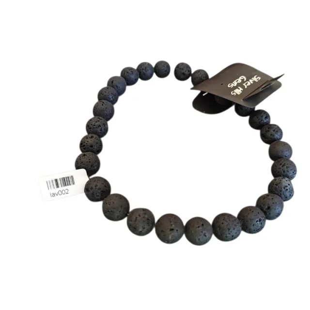 Black Lava bead string, round, 15mm, 40cm