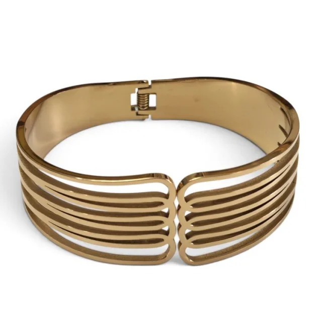 Multi-Strand Cutout Hinged Cuff Bangle - Gold Stainless Steel