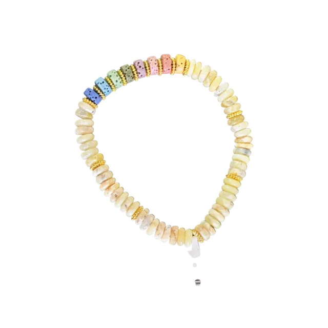 Yellow calcite with Rainbow lava stone Heishi bead bracelet, stretchcord