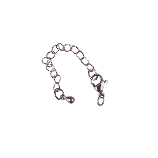 Silver color Stainless Steel lobster clasp w extension chain, 10mm clasp, 54mm chain