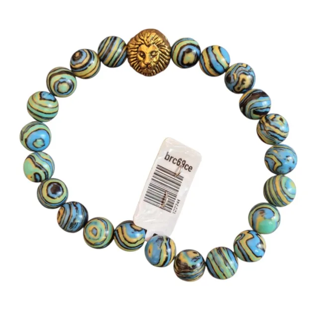 Imitated blue malachite bead bracelet with lion head spacer bead
