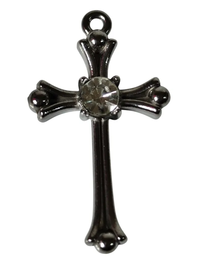 Stainless-steel cross with rhinestone, 4.8 x 31mm