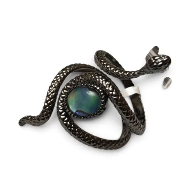 Abalone cabochon black tone snake inspired dress ring, Adjustable