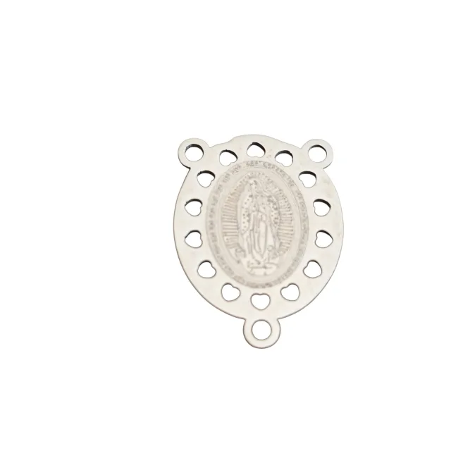 Rosary connector, oval with Our Lady of Guadalupe, 21mm in stainless steel