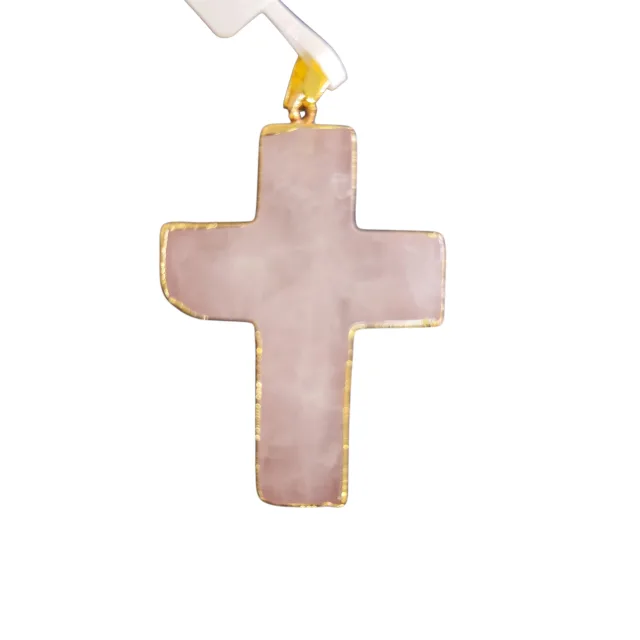 Rose quartz cross pendant with gold edges, 50mm