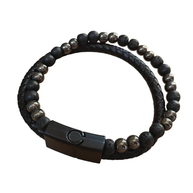 Men's double-strand bracelet, tiger's eye, hematite and lava stone